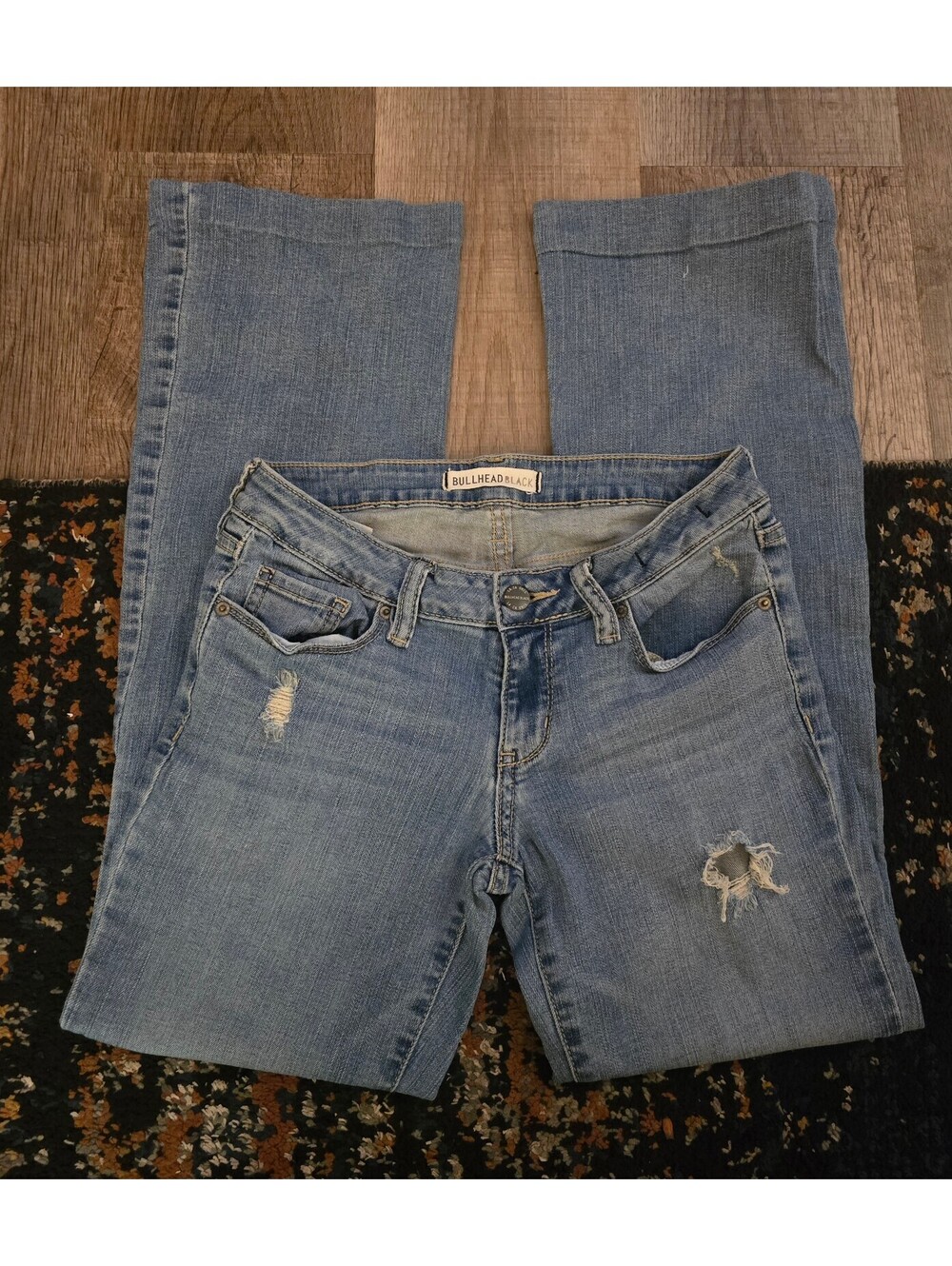 Vintage Y2K PacSun Bullhead Black Low Rise Distressed Bootcut Jeans